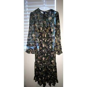Generation Love Womens Floral Sheer Long Sleeve Tiered Midi Dress Size Small